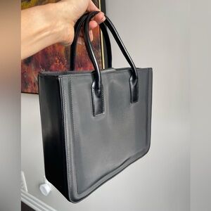 Sturdy & Structured Black Nylon & Faux Leather Handbag
